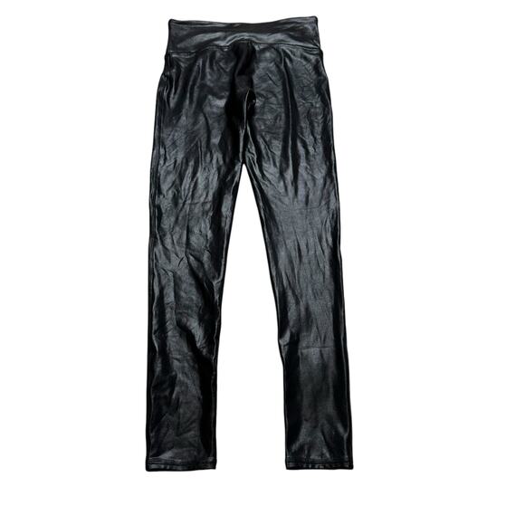 SPANX‎ Black Faux Leather Leggings Women's Medium Petite Classic Slimming Ankle - Picture 2 of 5